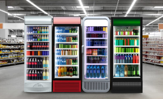 Soda,pop,drinks,and,soft,drinks,in,fridge.,glass,door